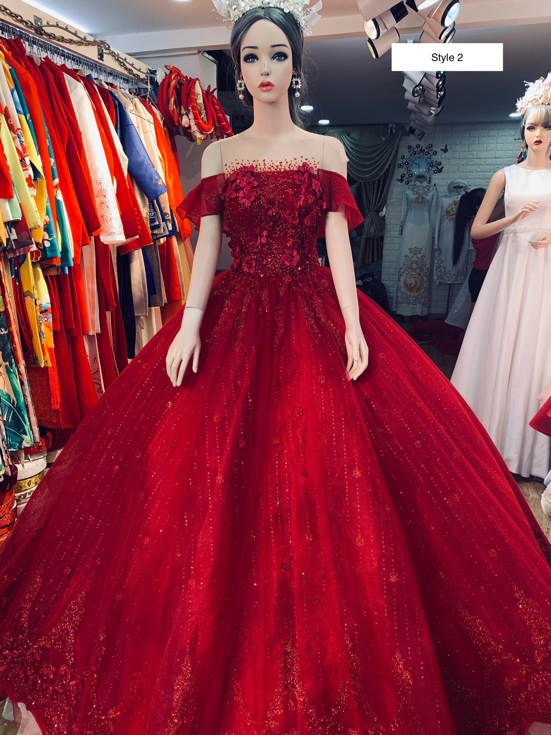 Asymetric Red Princess Dress with Slit | Sophia Bognem-pokeht.vn