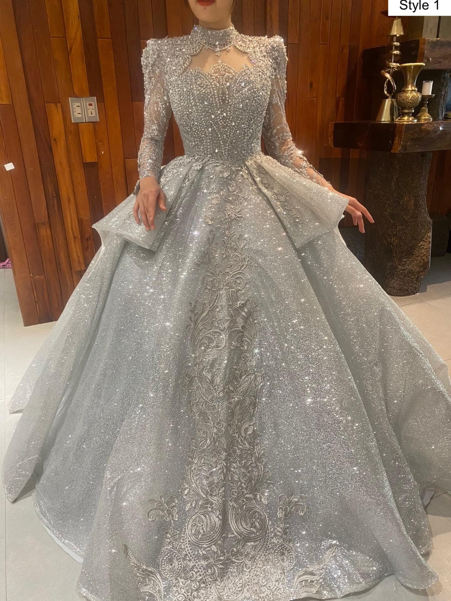 wedding dress with silver