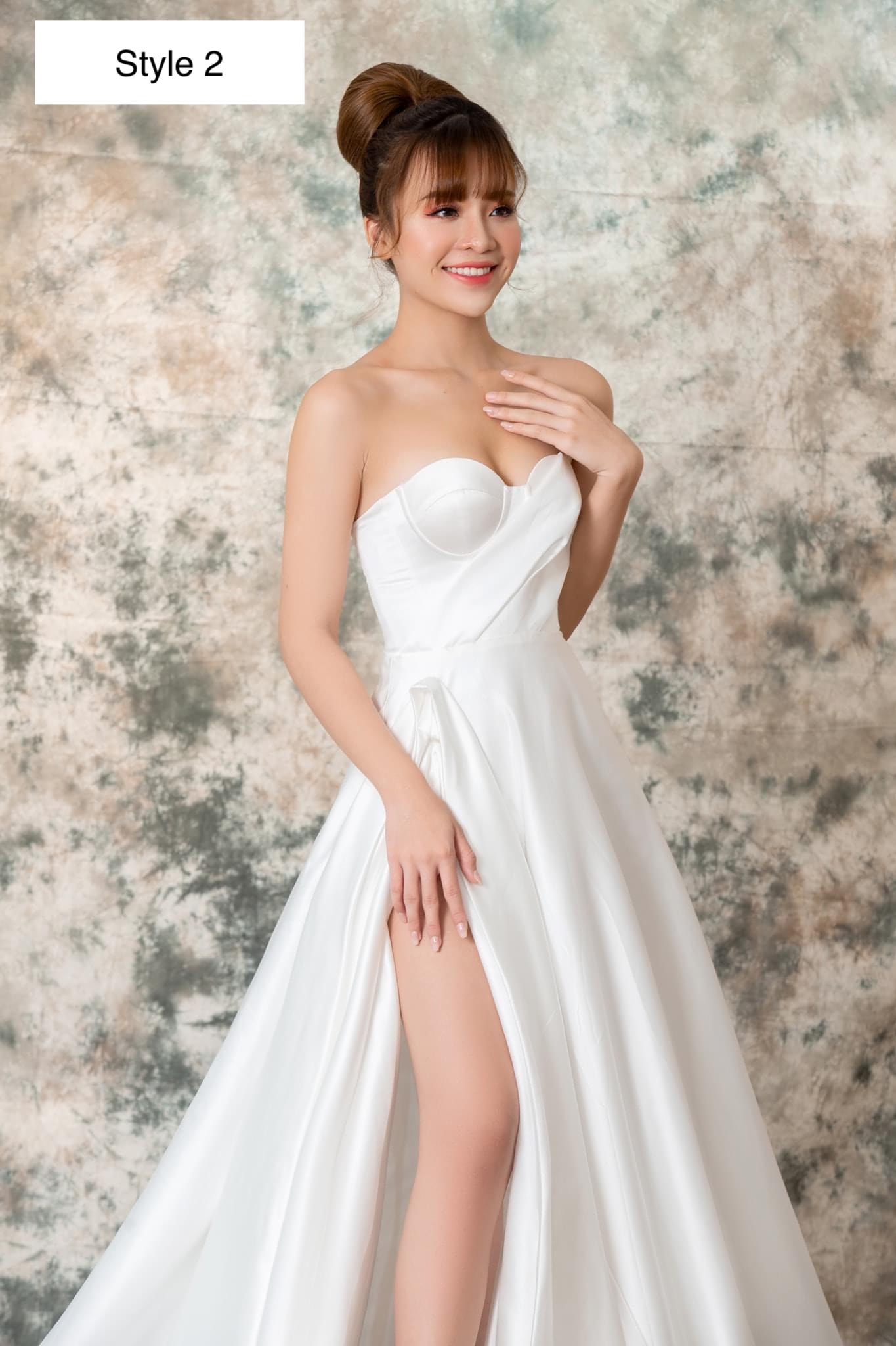 Elegant sexy split thigh sleeveless or short sleeve white satin wedding