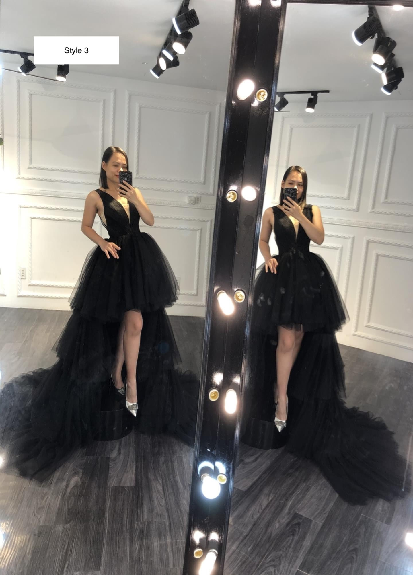 Mysterious Black Sleeveless High-low Tiered Skirt Or Long Sleeves Tulle  A-line Wedding/prom Dress With Train Various Styles