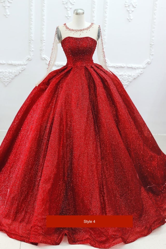 Festive red - Long sleeves red sparkle ball gown wedding dress with ...
