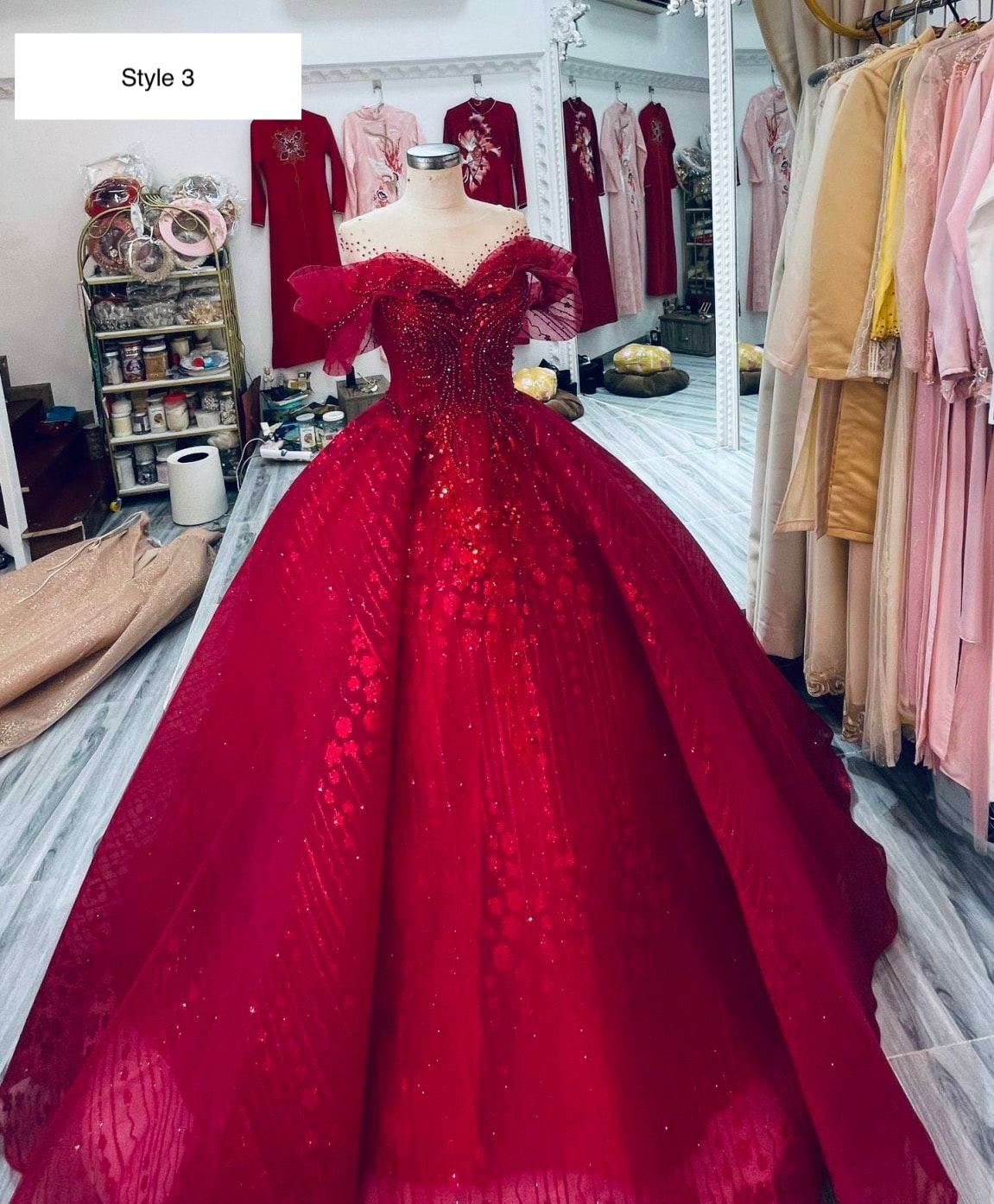 Various styles - Cap sleeves or sleeveless red sparkle ball gown ...