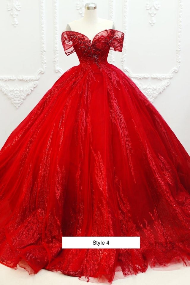 Captivating queen style sleeves red sparkle ball gown wedding dress ...